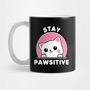 Stay Pawsitive Cute Cat Kawaii Mug